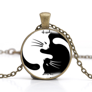 Tai Chi Yin Yang Cat Gemstone Pendant Necklace