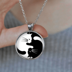 Tai Chi Yin Yang Cat Gemstone Pendant Necklace