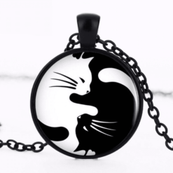 Tai Chi Yin Yang Cat Gemstone Pendant Necklace