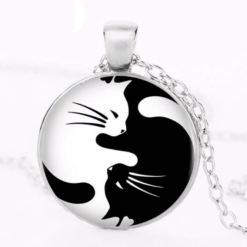 Tai Chi Yin Yang Cat Gemstone Pendant Necklace