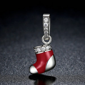 Beaded Sterling Silver Christmas Sock Charm